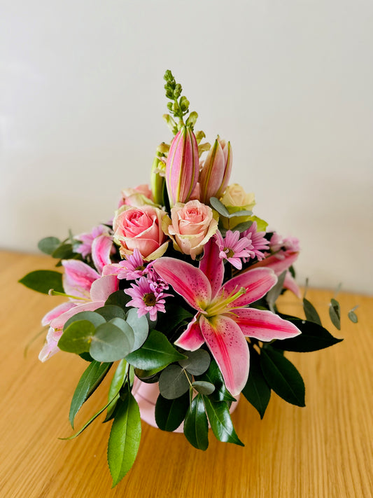 Pink Lily on hatbox